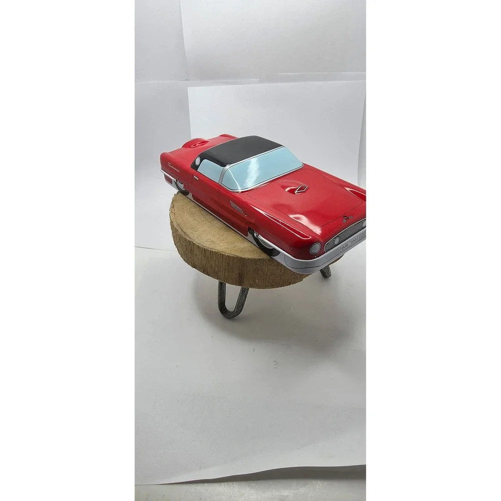 Vintage Ford Thunderbird Red Car Collectible Tin Hinged Storage Container 8.5in